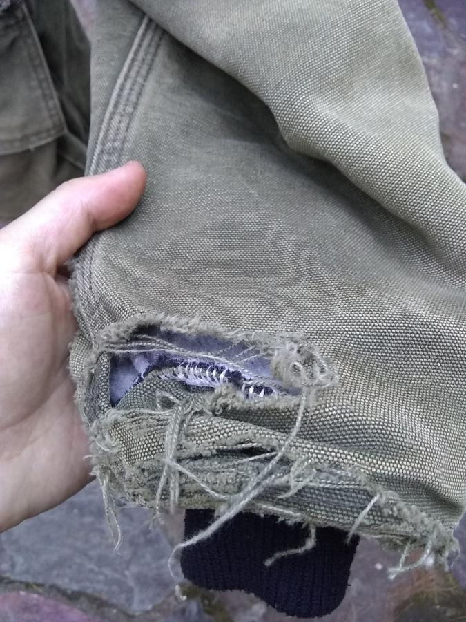 closeup of worn sleeve of jacket