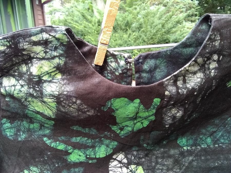 closeup of batik shirt neckline