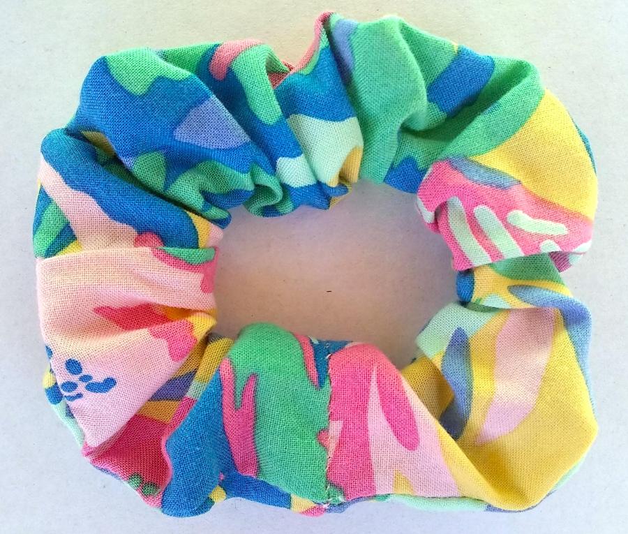 multicolored pink yellow green blue medium size scrunchie