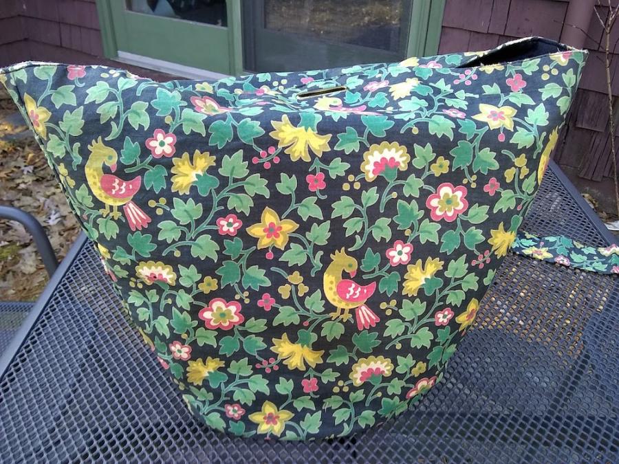 Tote bag standing on table with no strap